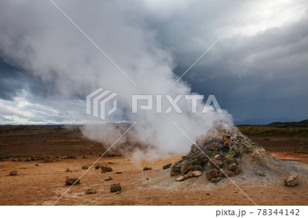 Steaming mud volcano Hverir geothermal area Namafjall Myvatn Northeastern Iceland Scandinavia Steaming mud volcano Hverir geothermal area Namafjall Myvatn Northeastern Iceland Scandinavia 78344142