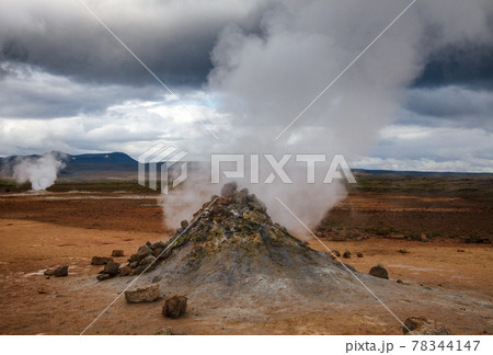 Steaming mud volcano Hverir geothermal area Namafjall Myvatn Northeastern Iceland Scandinavia Steaming mud volcano Hverir geothermal area Namafjall Myvatn Northeastern Iceland Scandinavia 78344147