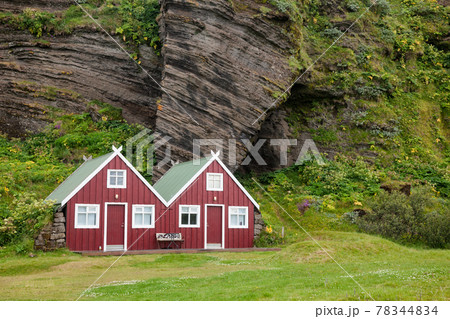Wooden cabins at a campsite in Iceland Scandinavia 78344834