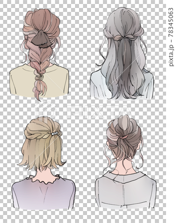 おしゃれなヘアスタイルの女性の後ろ姿のイラスト素材