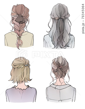 おしゃれなヘアスタイルの女性の後ろ姿のイラスト素材