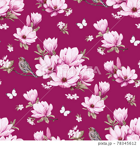 Spring seamless background with magnolia 78345612