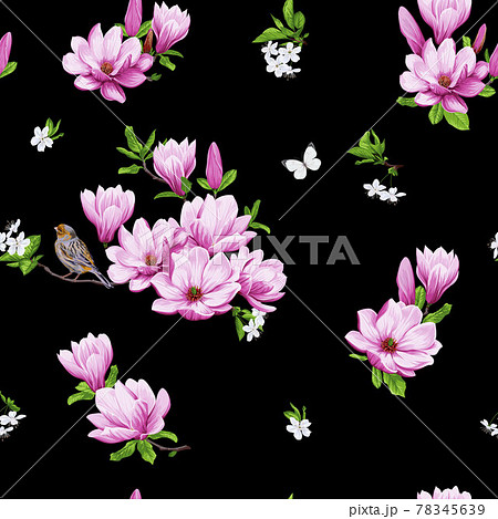 Spring seamless background with magnolia Spring seamless background with magnolia 78345639