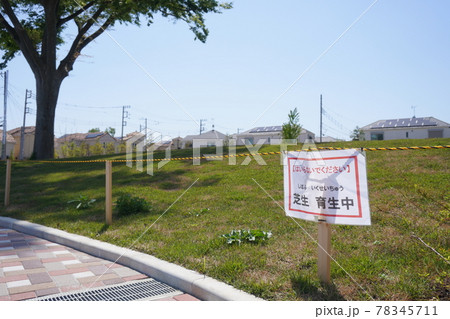 横浜市の岡村西公園にある芝生育生忠のために立ち入り禁止の看板 78345711