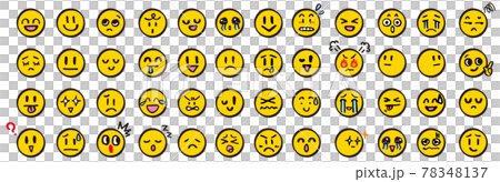 顔 アイコン 黄色 セット 顔文字 絵文字 イラスト カラー ベクター シンプル face Icon 78348137