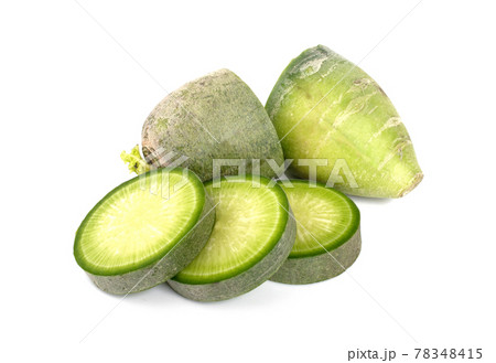 Green radish on white background 78348415