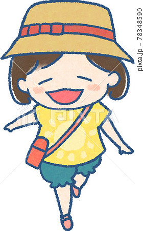 楽しそうに歩く子供のかわいらしい手描きマンガ風イラストセット 78348590