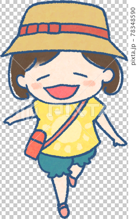 楽しそうに歩く子供のかわいらしい手描きマンガ風イラストセット 78348590