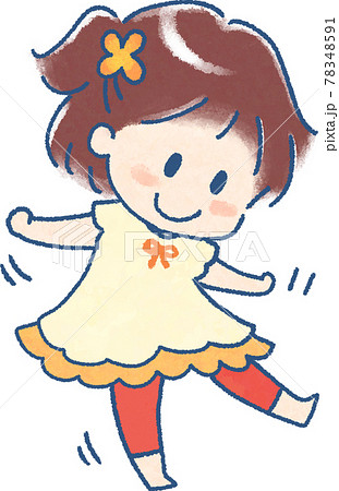 ゆらゆらしながら片足で立つ子供のかわいらしい手描きマンガ風イラストセット 78348591