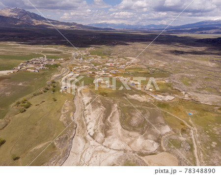 Aerial View on Anatolian Village with Clay roofs at Foothill of Mount Ararat in Eastern Anatolia, Turkey 78348890