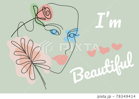 Abstract linear drawing of a female portrait with an inscription. Abstract linear drawing of a female portrait with an inscription. 78349414