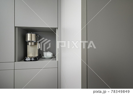 Modern gray kitchen corner with espresso coffee machine Modern gray kitchen corner with espresso coffee machine 78349849