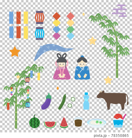 シンプルでかわいい七夕のイラストセット 78350865