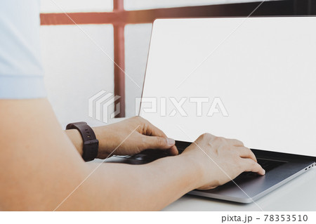 Close up of man hands typing on computer keyboard. 78353510