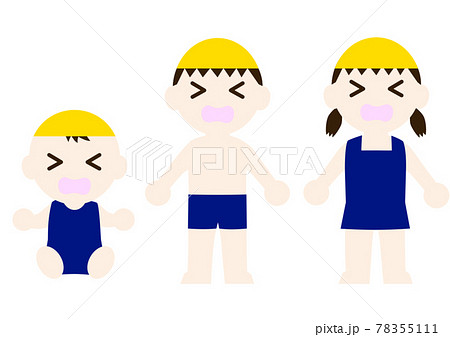 泣いている帽子をかぶって水着を着た子供 78355111