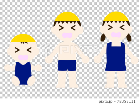 泣いている帽子をかぶって水着を着た子供 78355111