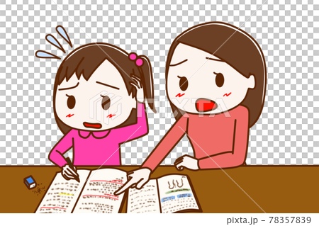 A girl who doesn't understand what she's studying and a mother who teaches hard 78357839