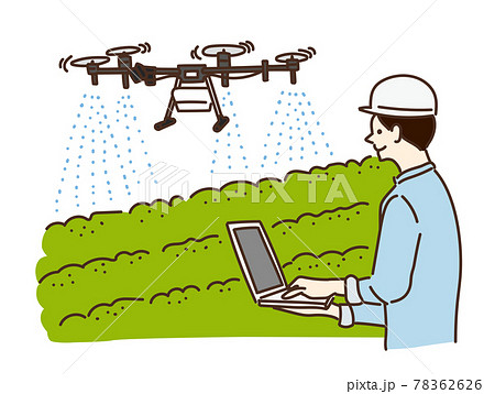 農業 農家 ドローン スマート農業 青年 イラストのイラスト素材