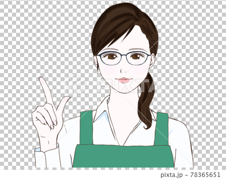 指さしをする、眼鏡をかけたエプロン姿の女性 指さしをする、眼鏡をかけたエプロン姿の女性 78365651