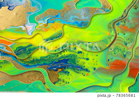 Marble green, yellow and gold abstract background with gold gradient borders 78365681