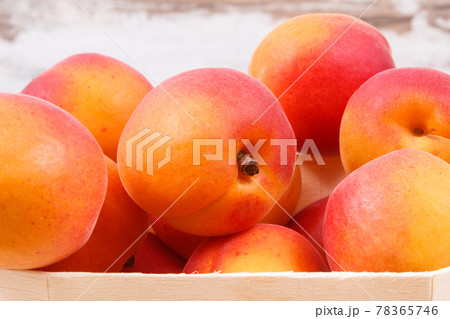 Fresh peach in container. Healthy dessert as source minerals and vitamins 78365746