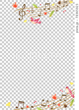 音符と落ち葉の秋の背景 縦 手描き色鉛筆画のイラスト素材