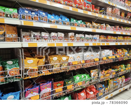 PENANG, MALAYSIA -JANUARY 5, 2021: Selected focused on the spices are sold in commercial packages and displayed on shelves in the supermarket. Sort by brand and type to make it easier to choose. PENANG, MALAYSIA -JANUARY 5, 2021: Selected focused on the spices are sold in commercial packages and displayed on shelves in the supermarket. Sort by brand and type to make it easier to choose. 78366090
