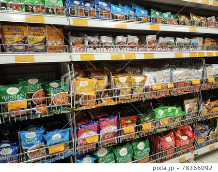PENANG, MALAYSIA -JANUARY 5, 2021: Selected focused on the spices are sold in commercial packages and displayed on shelves in the supermarket. Sort by brand and type to make it easier to choose. PENANG, MALAYSIA -JANUARY 5, 2021: Selected focused on the spices are sold in commercial packages and displayed on shelves in the supermarket. Sort by brand and type to make it easier to choose. 78366092
