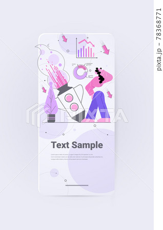 shocked businesswoman near falling down rocket company startup failure unsuccessful launch failed project concept 78368771