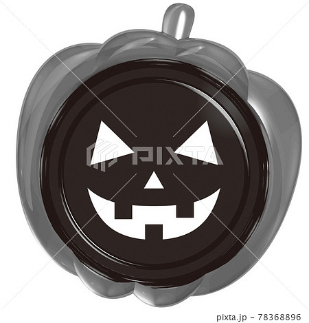 ハロウィン かぼちゃのシーリングワックス風エンブレム モノトーン 顔付 ベクターイラストのイラスト素材 7686