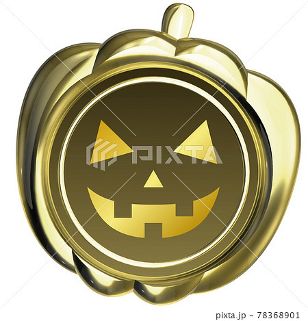 ハロウィン　かぼちゃのシーリングワックス風エンブレム　金　顔付　ベクターイラスト 78368901