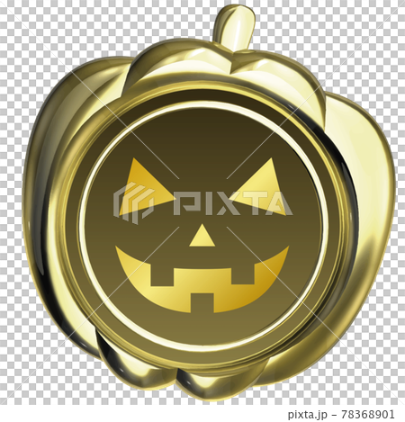 ハロウィン　かぼちゃのシーリングワックス風エンブレム　金　顔付　ベクターイラスト 78368901