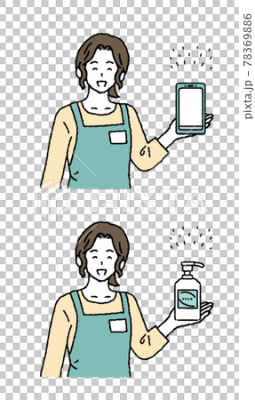 シンプルなタッチ　お店の店員の女性のイラストレーションセット 78369886