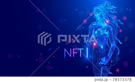 NFT token in artwork. Blockchain technology in digital crypto-art. Investment in cryptographic. Create ERC20 of Digital work of art with block chain token. Investment in crypto art collectibles. 78373378