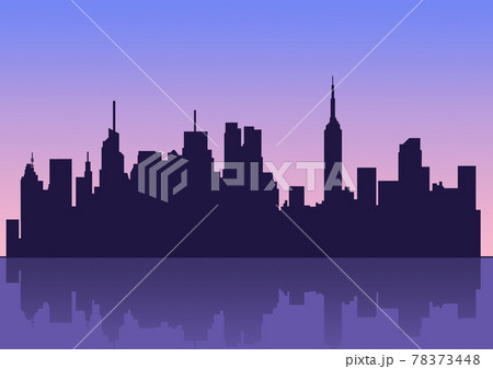 水辺の高層ビル群風景イラストのイラスト素材
