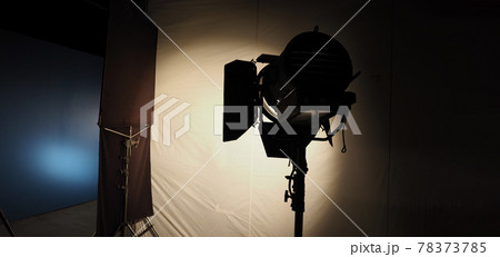 Studio light equipments for photo or film movie video. Light set for professional shooting and screen background. LED Flood light and Spot light for video production. Setup include Barn door softbox. Studio light equipments for photo or film movie video. Light set for professional shooting and screen background. LED Flood light and Spot light for video production. Setup include Barn door softbox. 78373785