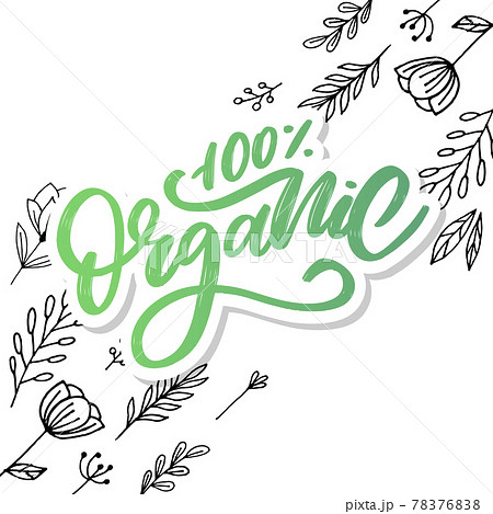 Organic brush lettering. Hand drawn word organic with green leaves. Label, logo template for organic products, healthy food markets. Organic brush lettering. Hand drawn word organic with green leaves. Label, logo template for organic products, healthy food markets. 78376838