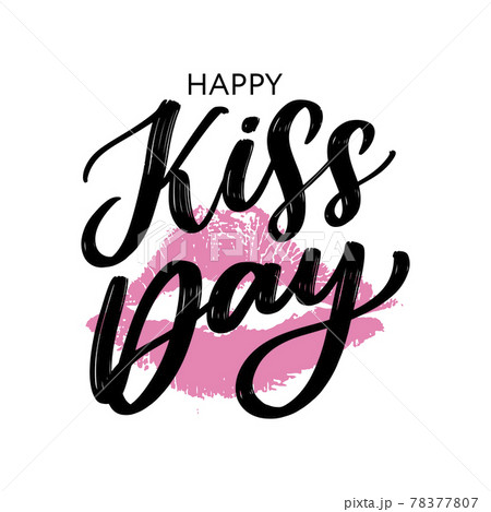 Kiss me greeting card, poster with pink hand drawn watercolor lips. Vector background with ink hand lettering. Kiss me greeting card, poster with pink hand drawn watercolor lips. Vector background with ink hand lettering. 78377807