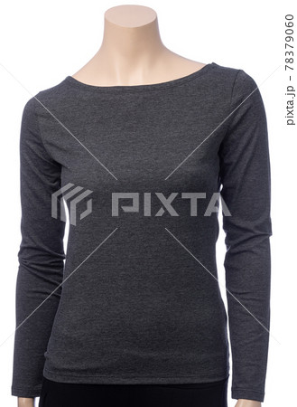 Heather grey longsleeve shirt on female mannequin layered clothing for thermal insulation Heather grey longsleeve shirt on female mannequin layered clothing for thermal insulation 78379060
