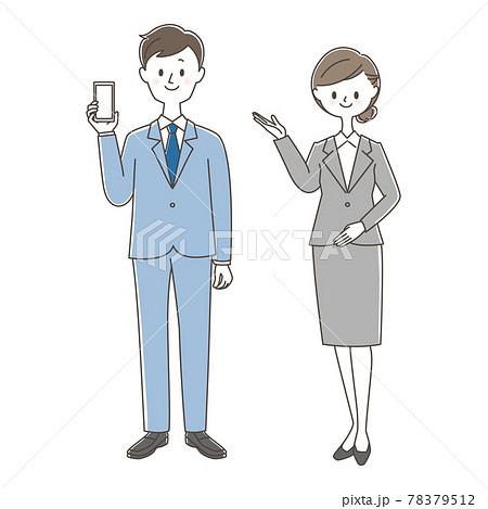 ビジネスマン スマホを持つ男性と案内する女性 78379512