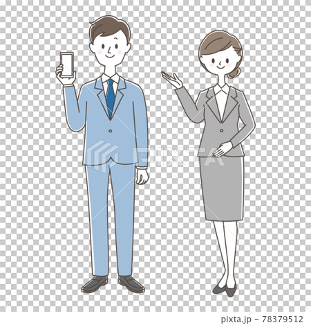 ビジネスマン スマホを持つ男性と案内する女性 78379512