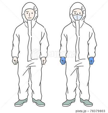防護服を着用した作業員のイラスト - マスク・グローブ 78379803