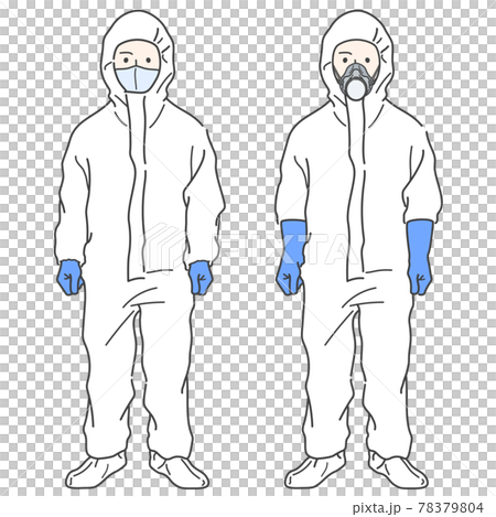 [Medium equipment] Illustration of a worker wearing protective clothing-gas mask, shoe cover, gloves 78379804