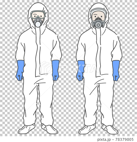 【重装備】防護服を着用した作業員のイラスト - 防塵マスク・防毒マスク・シューズカバー・ゴーグル 78379805