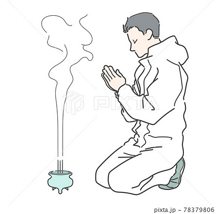 ご焼香する 特殊清掃業の男性スタッフ 78379806