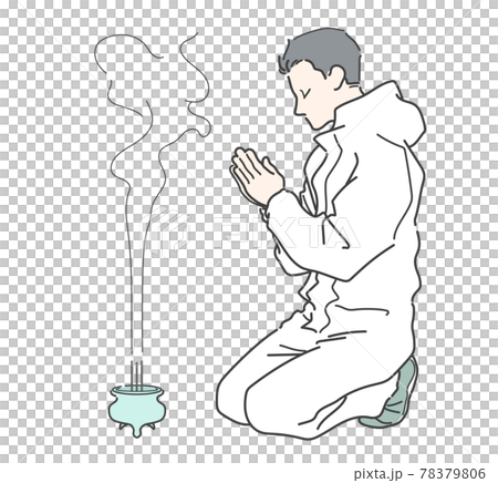 ご焼香する 特殊清掃業の男性スタッフ 78379806