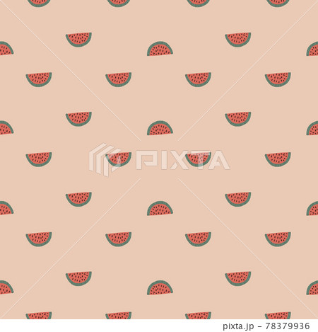 Little cute fresh watermelon slices seamless pattern with berry ornament. Pink pastel background. 78379936