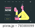 vector illustration young man holding a plastic card, order now 78380099