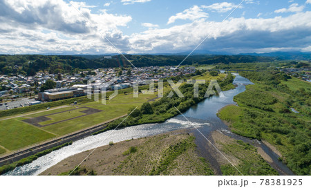 《宮城県》岩出山の街並みの空撮 78381925