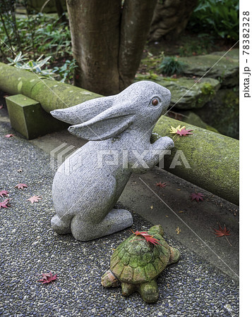 北鎌倉 明月院 うさぎとかめと紅葉の写真素材 7328